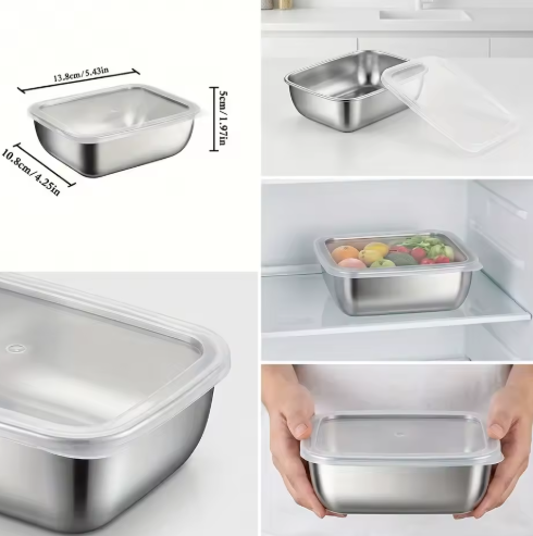 1 Piece Stainless Steel Food Storage Container Set – Stackable Airtight Meal Prep Containers with Leak-Proof Lids for Kitchen, Refrigerator & Travel
