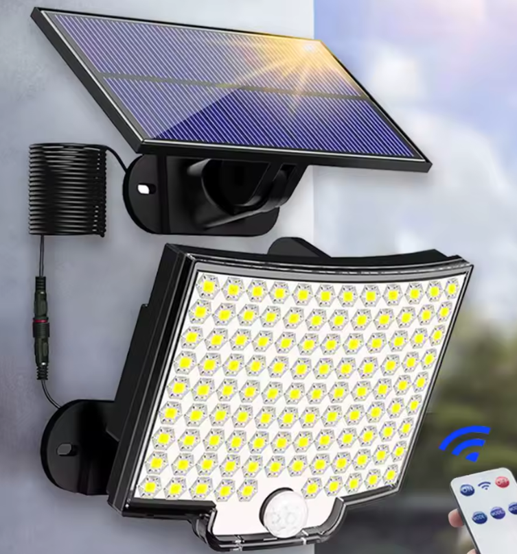 106 LED Solar Motion Sensor Light – Waterproof Outdoor Solar Floodlight with Remote Control, 3 Lighting Modes for Garden, Garage, Patio & Security