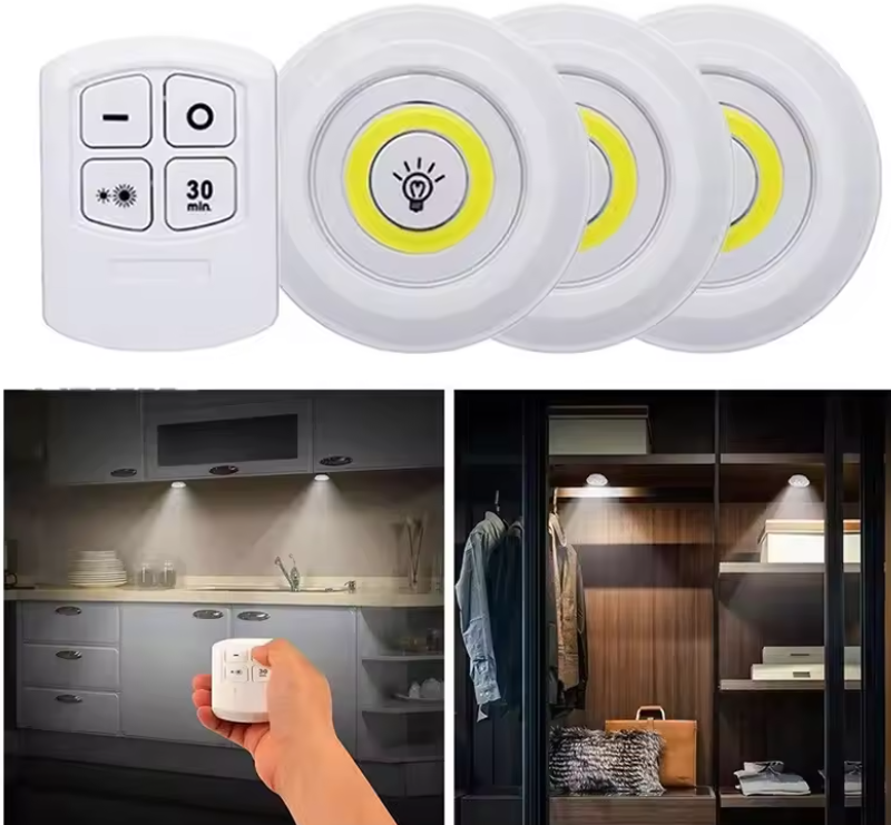 Dimmable Wireless LED Under Cabinet Light with Remote Control | Battery Operated Closet, Wardrobe, Kitchen & Bathroom Night Light (1-Pack / 3-Pack)