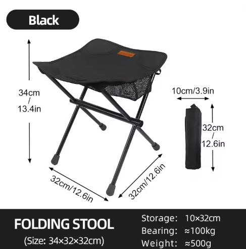 Portable Folding Camping Stool – Ultralight Aluminum Alloy Mini Chair with Storage Pocket, Lightweight Fishing, Hiking, Picnic & Outdoor Seat