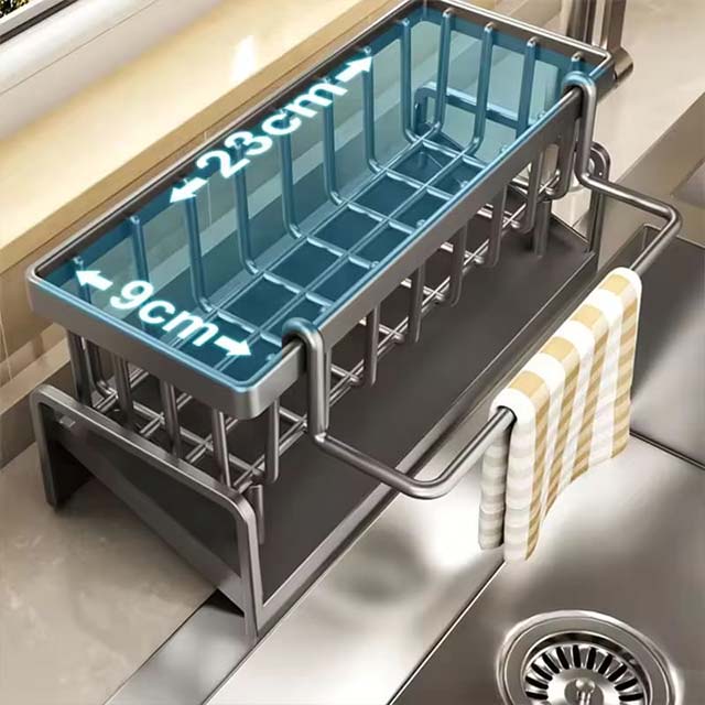 Stainless Steel Sink Drain Rack – Faucet Storage Organizer for Sponge, Soap & Towel Drying