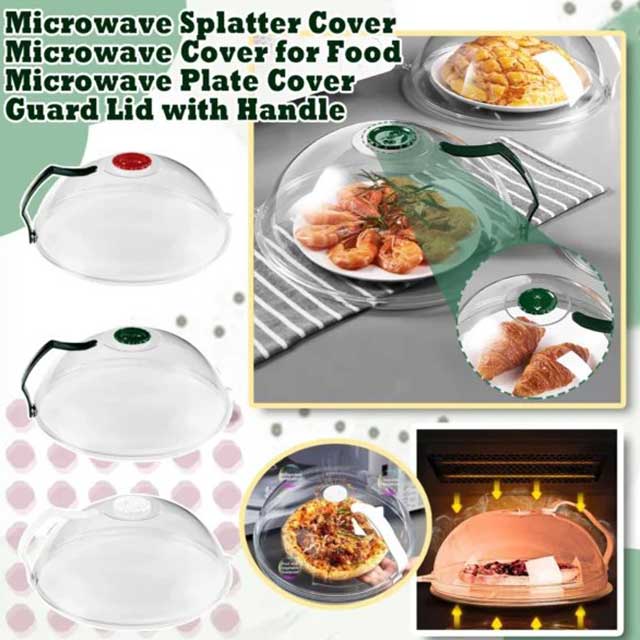Transparent Microwave Plate Cover Guard Lid with Handle – Food Splash Protection, BPA-Free, Dishwasher Safe