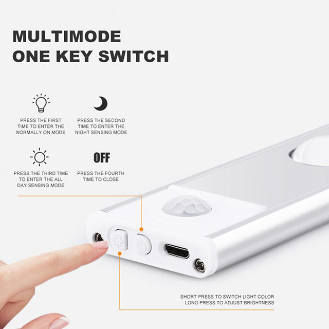 60/80/100CM Ultra Thin Nightlight Lamp – PIR Motion Sensor LED Cabinet Lighting, USB Rechargeable for Kitchen & Cabinets