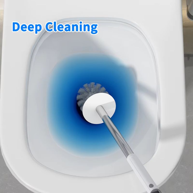 Long Handle Toilet Brush – Wall-Mounted Punch-Free WC Cleaner – Self-Draining Base & Ergonomic Plastic Scrub Brush for Bathroom Hygiene