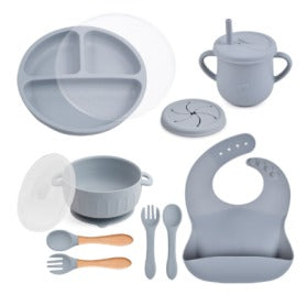Silicone Baby Feeding Set – BPA-Free Toddler Dinnerware Kit with Suction Plate, Bowl, Bib, Sippy Cup & Utensils for Self Feeding