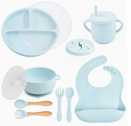 Silicone Baby Feeding Set – BPA-Free Toddler Dinnerware Kit with Suction Plate, Bowl, Bib, Sippy Cup & Utensils for Self Feeding