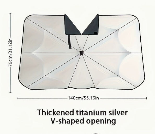 Foldable Car Windshield Sunshade Umbrella – UV Protection Titanium Silver Sun Shade for Front Windshield, Heat Shield & Interior Protector (140 × 79cm)