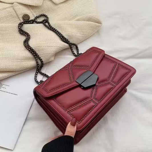 Women’s PU Leather Rivet Chain Shoulder Bag – Stylish and Durable Designer Handbag