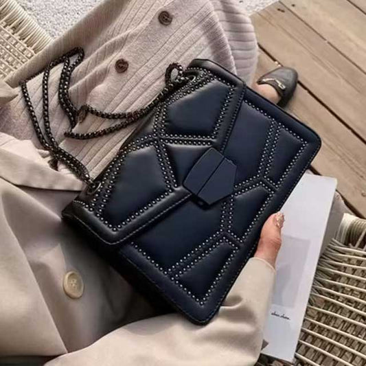 Women’s PU Leather Rivet Chain Shoulder Bag – Stylish and Durable Designer Handbag