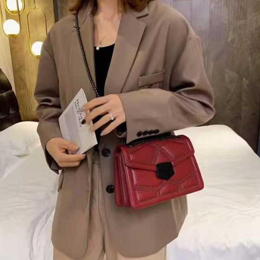 Women’s PU Leather Rivet Chain Shoulder Bag – Stylish and Durable Designer Handbag