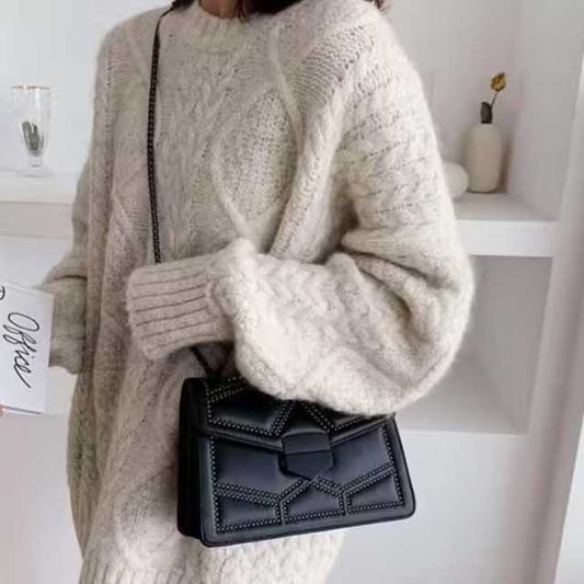 Women’s PU Leather Rivet Chain Shoulder Bag – Stylish and Durable Designer Handbag