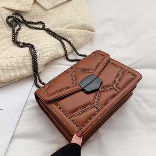 Women’s PU Leather Rivet Chain Shoulder Bag – Stylish and Durable Designer Handbag