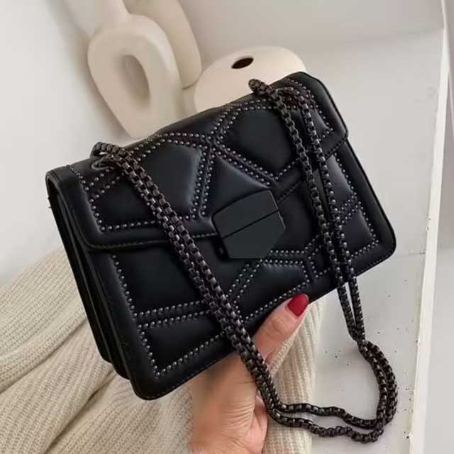Women’s PU Leather Rivet Chain Shoulder Bag – Stylish and Durable Designer Handbag