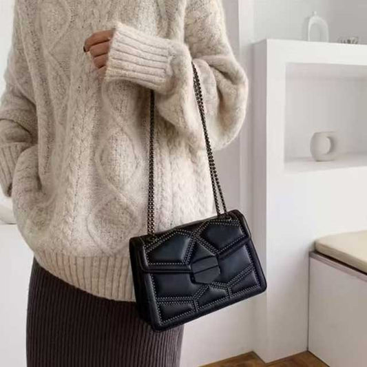 Women’s PU Leather Rivet Chain Shoulder Bag – Stylish and Durable Designer Handbag