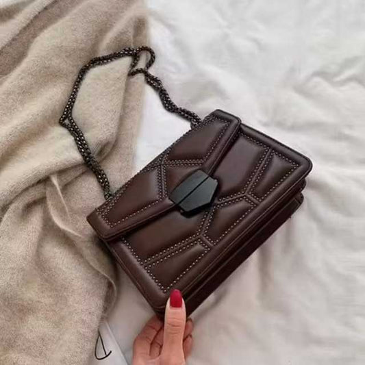 Women’s PU Leather Rivet Chain Shoulder Bag – Stylish and Durable Designer Handbag