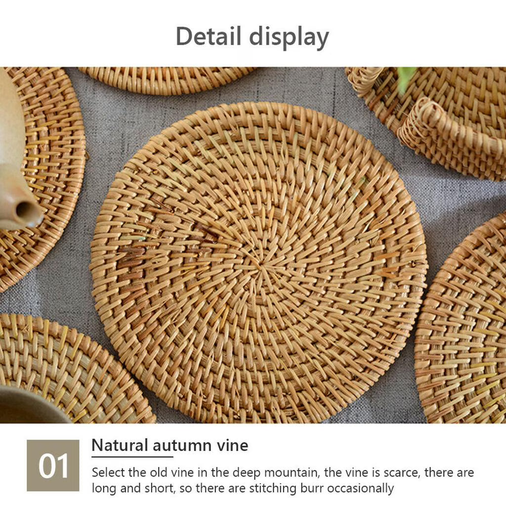 Handwoven Rattan Round Placemat – Natural Woven Table Mat, Heat-Resistant Dining Table Protector for Plates, Bowls & Home Décor