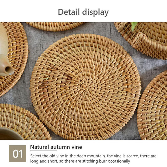 Handwoven Rattan Round Placemat – Natural Woven Table Mat, Heat-Resistant Dining Table Protector for Plates, Bowls & Home Décor