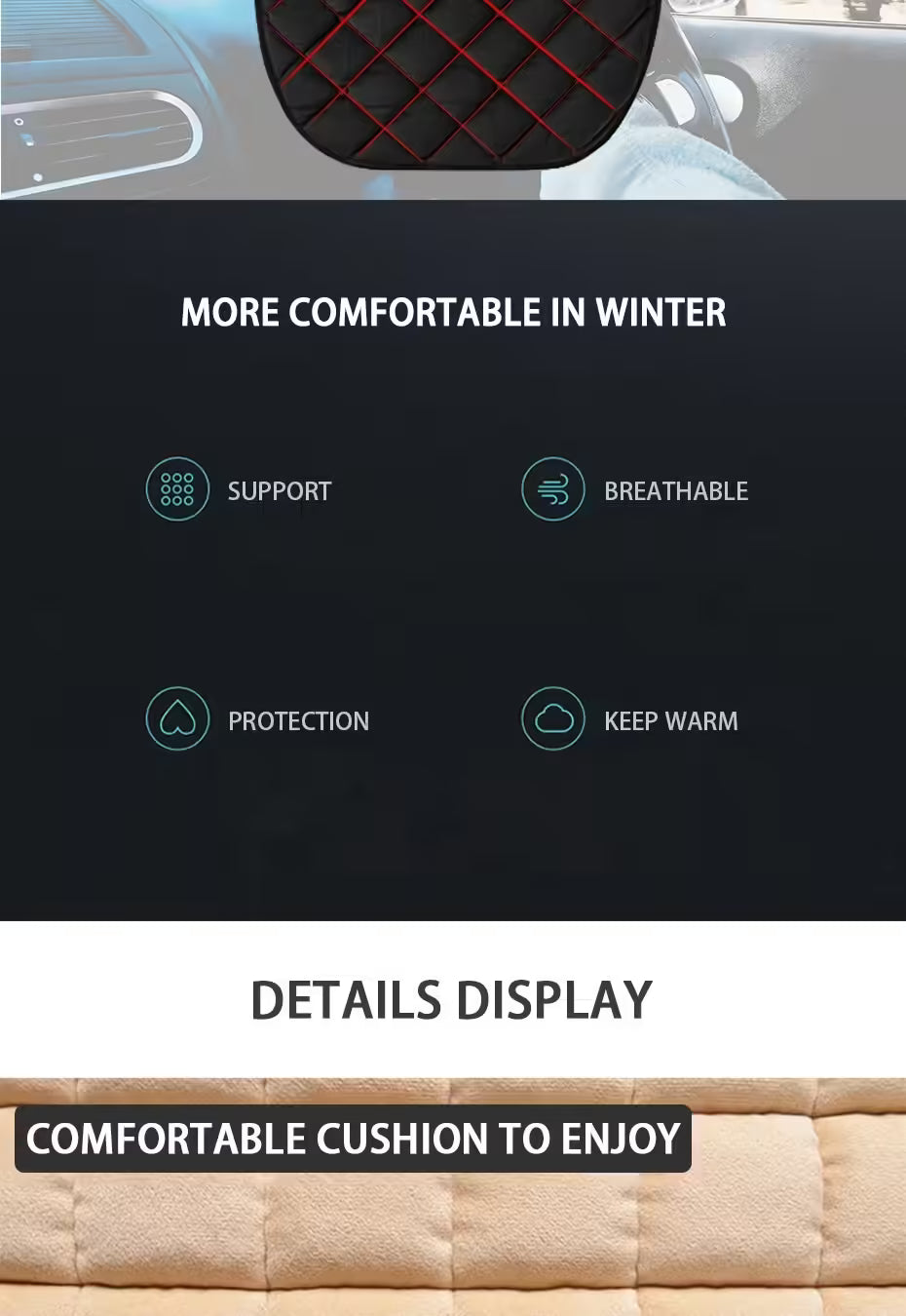 Winter Car Seat Cover – Warm, Anti-Slip Universal Front Seat Cushion with Breathable Pad (3 Pcs / Set)