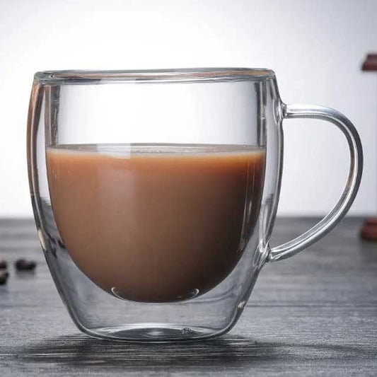 Double Layer Glass Cup with Handle – Insulated Coffee, Tea, and Beverage Mug for Hot & Cold Drinks