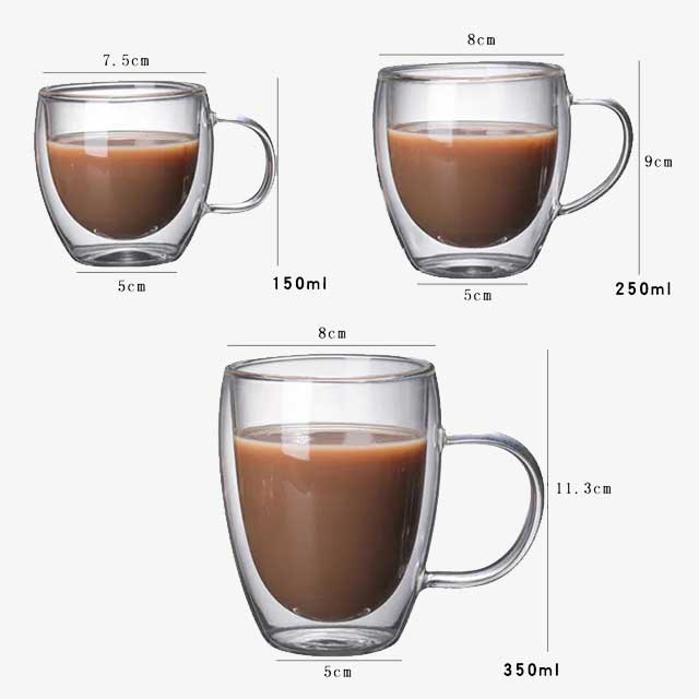 Double Layer Glass Cup with Handle – Insulated Coffee, Tea, and Beverage Mug for Hot & Cold Drinks