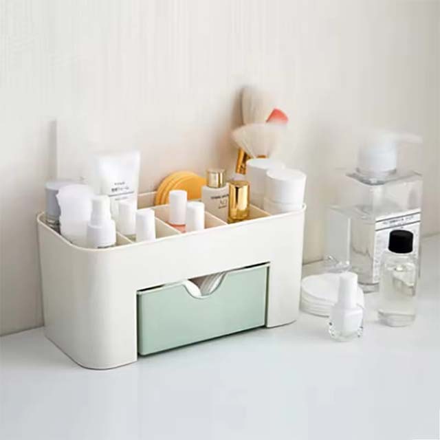 Acrylic Makeup Organizer Storage Box with Drawer – Cosmetic Holder for Lipstick, Brushes &amp; Cotton Swabs