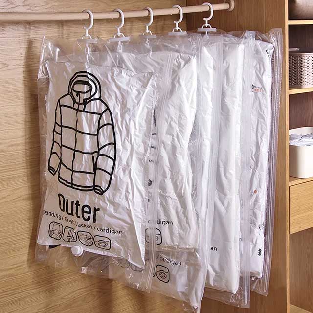 Hanging Vacuum Foldable Transparent Bags for Clothes – Space-Saving Storage Solution for Garments