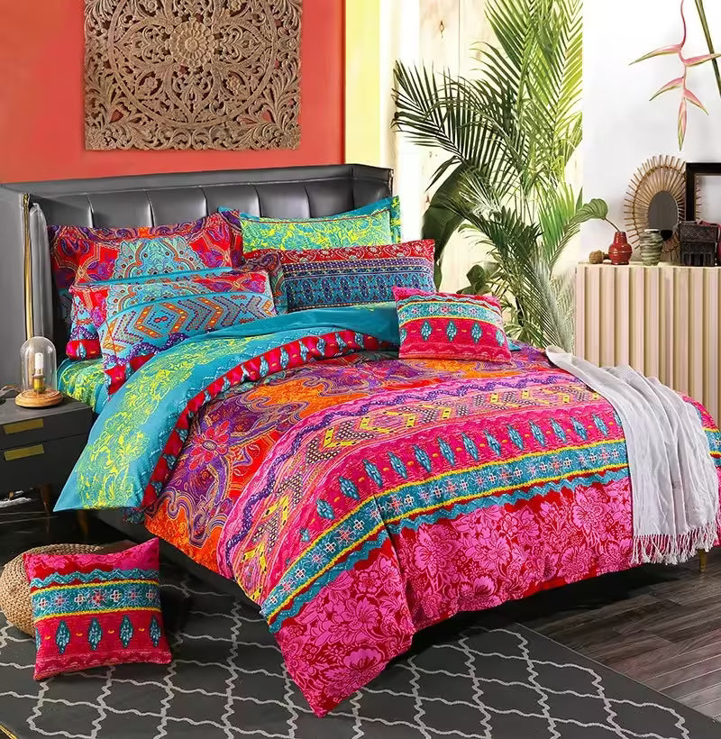 Boho-Style King Size Quilt Cover Set – Elegant European Design with Pillowcases (3 pcs / set)