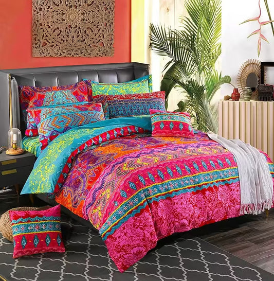 Boho-Style King Size Quilt Cover Set – Elegant European Design with Pillowcases (3 pcs / set)