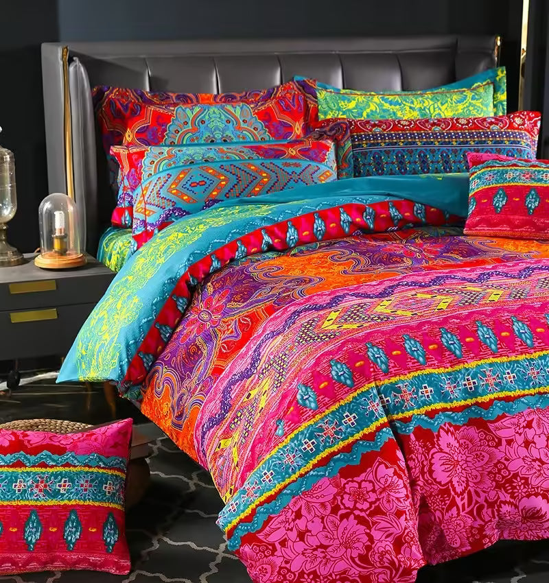 Boho-Style King Size Quilt Cover Set – Elegant European Design with Pillowcases (3 pcs / set)