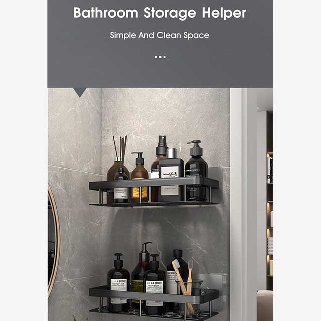 No-Drill Wall Mount Corner Shelf Shower Storage Rack Holder – Easy Install Bathroom Organizer