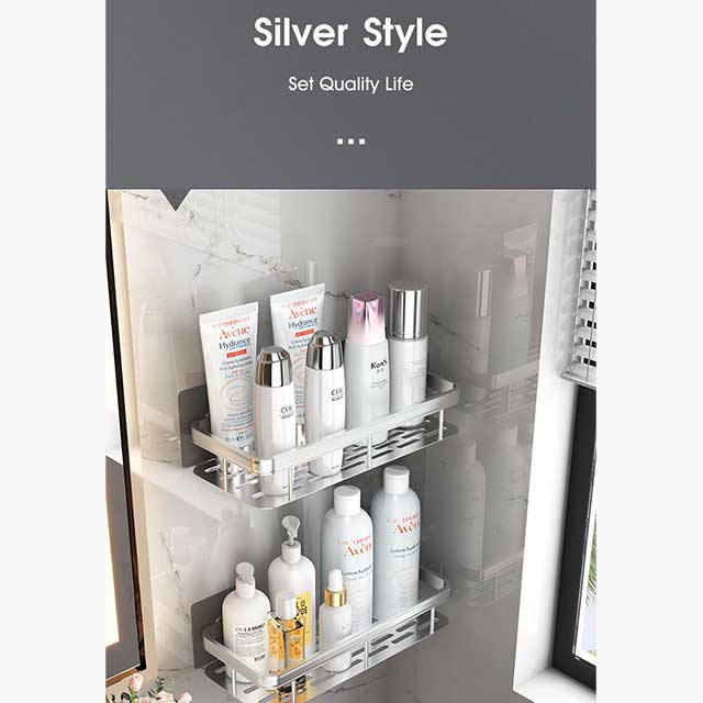 No-Drill Wall Mount Corner Shelf Shower Storage Rack Holder – Easy Install Bathroom Organizer