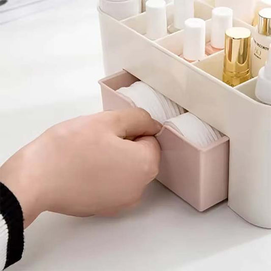 Acrylic Makeup Organizer Storage Box with Drawer – Cosmetic Holder for Lipstick, Brushes &amp; Cotton Swabs