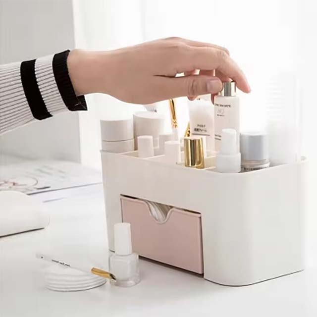 Acrylic Makeup Organizer Storage Box with Drawer – Cosmetic Holder for Lipstick, Brushes &amp; Cotton Swabs