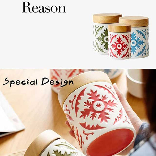 Porcelain Jar with Wood Lid – Elegant Storage Container for Kitchen, Bathroom, or Office