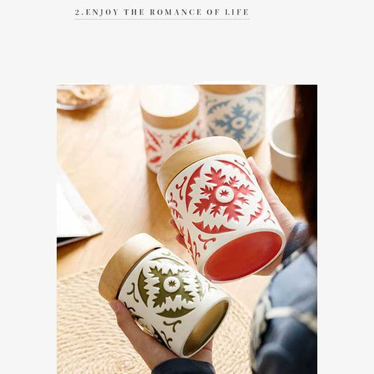 Porcelain Jar with Wood Lid – Elegant Storage Container for Kitchen, Bathroom, or Office