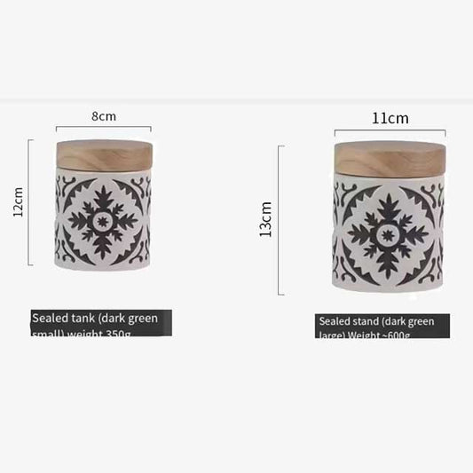 Porcelain Jar with Wood Lid – Elegant Storage Container for Kitchen, Bathroom, or Office