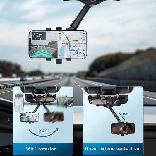 360° Rearview Mirror Car Phone Holder – Adjustable Dashboard Mount for Safe & Convenient Hands-Free Driving