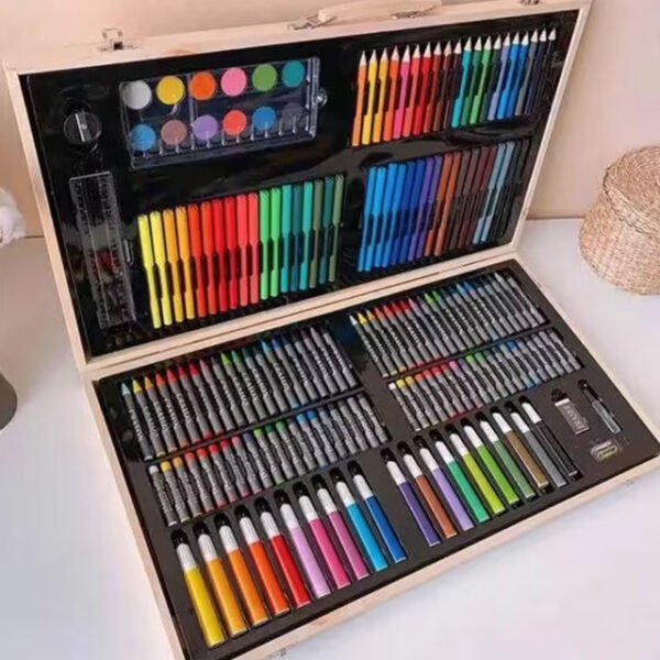 180 Pcs Wooden Box Coloring and Painting Set – Complete Art Kit for Kids & Adults