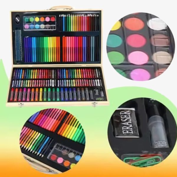 180 Pcs Wooden Box Coloring and Painting Set – Complete Art Kit for Kids & Adults