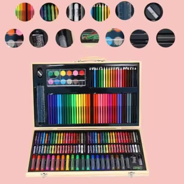 180 Pcs Wooden Box Coloring and Painting Set – Complete Art Kit for Kids & Adults