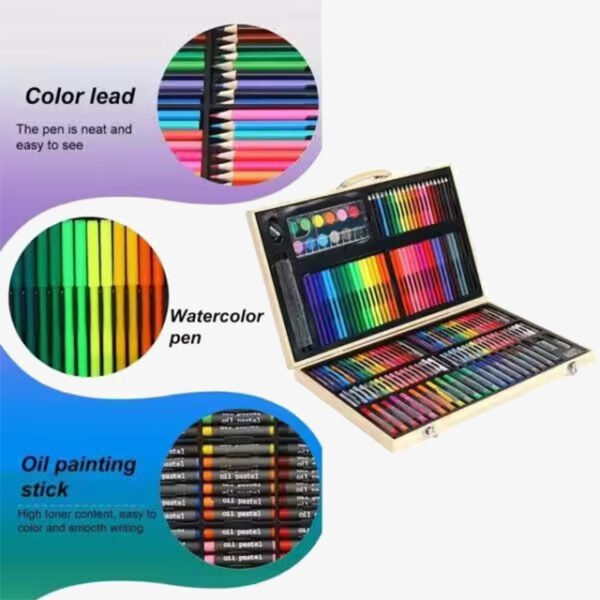 180 Pcs Wooden Box Coloring and Painting Set – Complete Art Kit for Kids & Adults