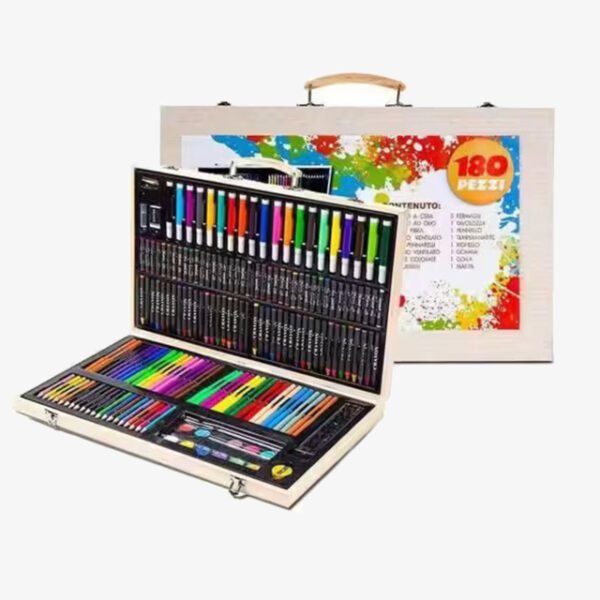 180 Pcs Wooden Box Coloring and Painting Set – Complete Art Kit for Kids & Adults