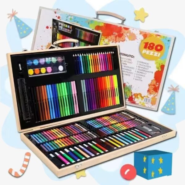 180 Pcs Wooden Box Coloring and Painting Set – Complete Art Kit for Kids & Adults