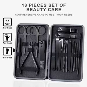 18pcs Manicure Cutters Nail Clipper Set - Professional Grooming Kit for Nails, Cuticles & Toenails