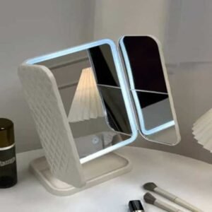 3-Sided Folding LED Magnifying Makeup Mirror with Lights – Compact, Adjustable Lighted Mirror for Precision Makeup Application