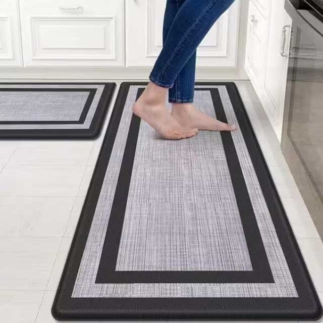 8mm Thickness Anti-Fatigue PVC Gray & Black Waterproof Floor Kitchen Mat Set (120x45cm + 75x45cm) - Comfort & Slip-Resistant Mats for Home & Office