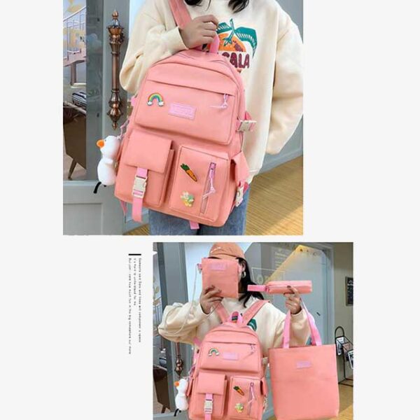 4 Pcs/Set Canvas School Bags Backpack – Durable, Stylish Backpack Set for Kids, Teens & Students