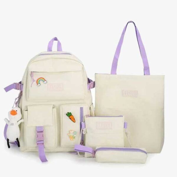 4 Pcs/Set Canvas School Bags Backpack – Durable, Stylish Backpack Set for Kids, Teens & Students