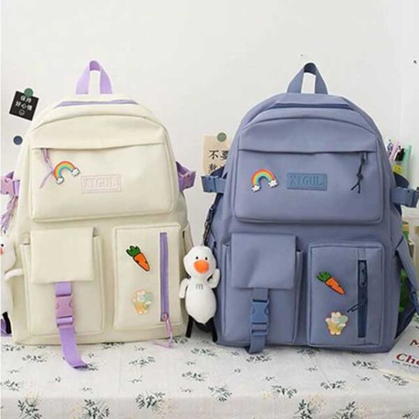 4 Pcs/Set Canvas School Bags Backpack – Durable, Stylish Backpack Set for Kids, Teens & Students