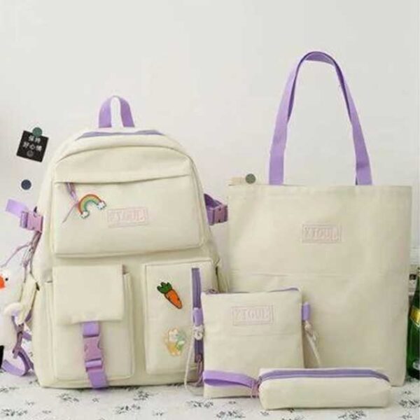 4 Pcs/Set Canvas School Bags Backpack – Durable, Stylish Backpack Set for Kids, Teens & Students
